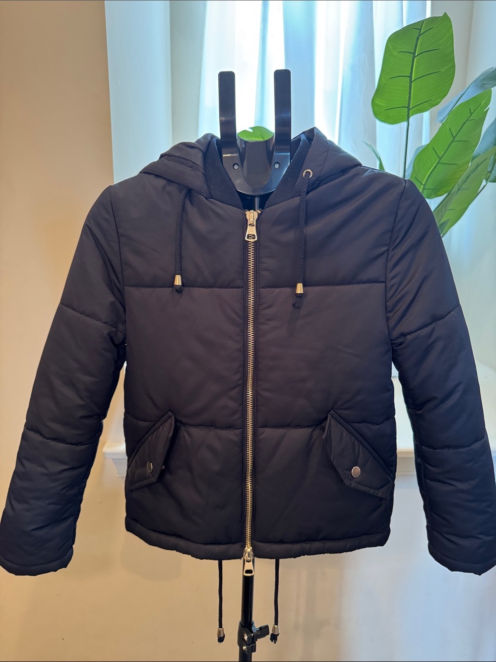 Topshop Hooded Winter Puffer Jacket - Navy
